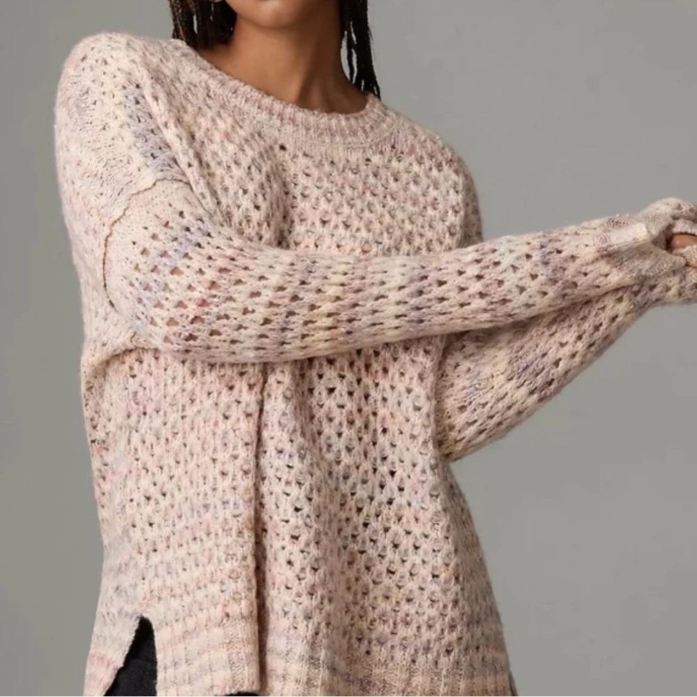 Anthropologie Oversized Mesh Stitch Sweater Size Medium Crochet Chunky Fisherman